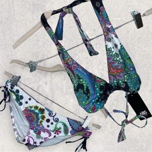 NWT ABS Allen Schwartz Bikini Triangle‎ Top Tie Bottom Top Size 4 Bottoms Medium